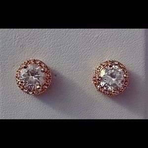 Betsey Johnson Rose Gold/Crystal Stud Earrings